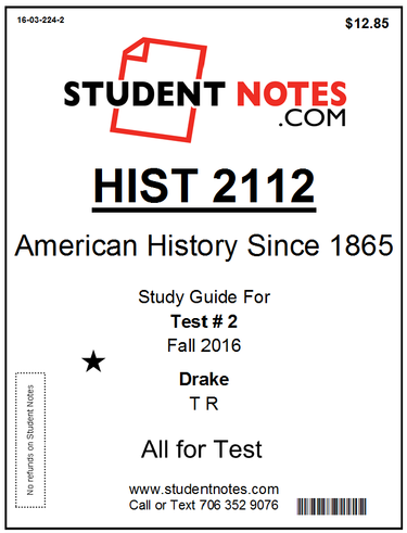 Cover image for HIST 2112 Drake Test 2